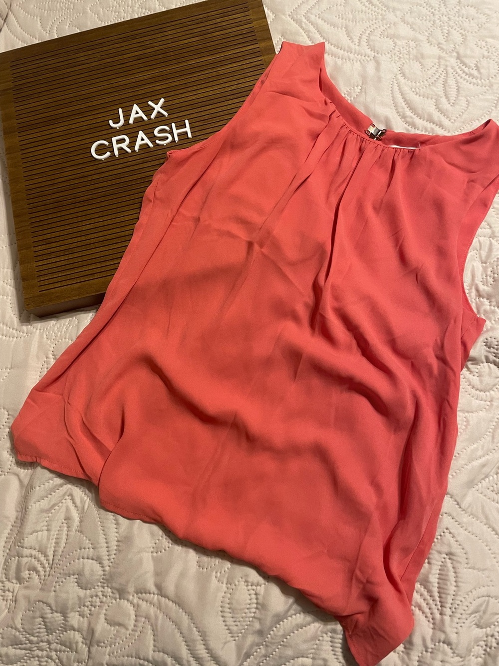 Rose & Olive Coral-Peach Sleeveless Pleated Neck Camisole